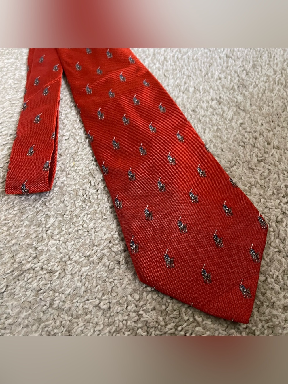 Vintage Polo Ralph Lauren Orange Repp Silk Pony Motif Necktie Silk Tie Handmade